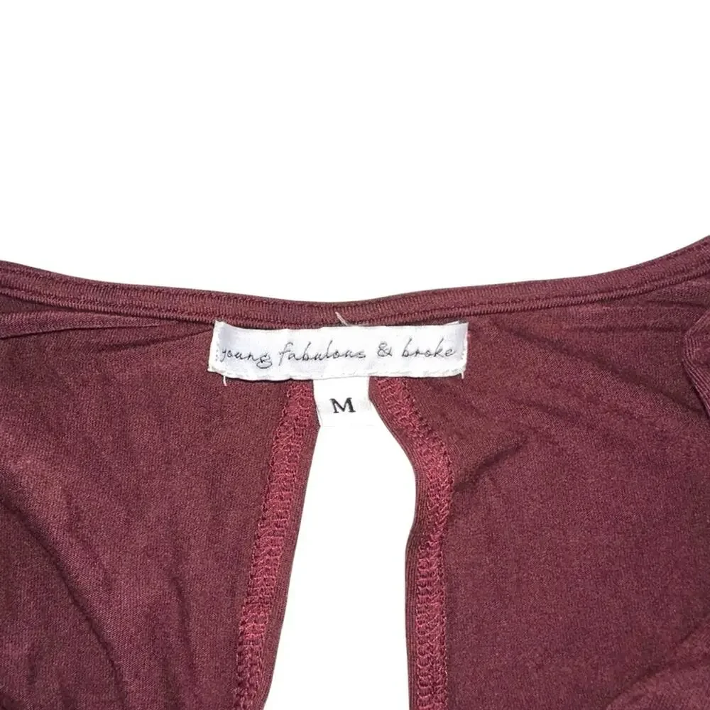 Young Fabulous & Broke Genesis Plunge Long Sleeve Burgundy Dress MEDIUM